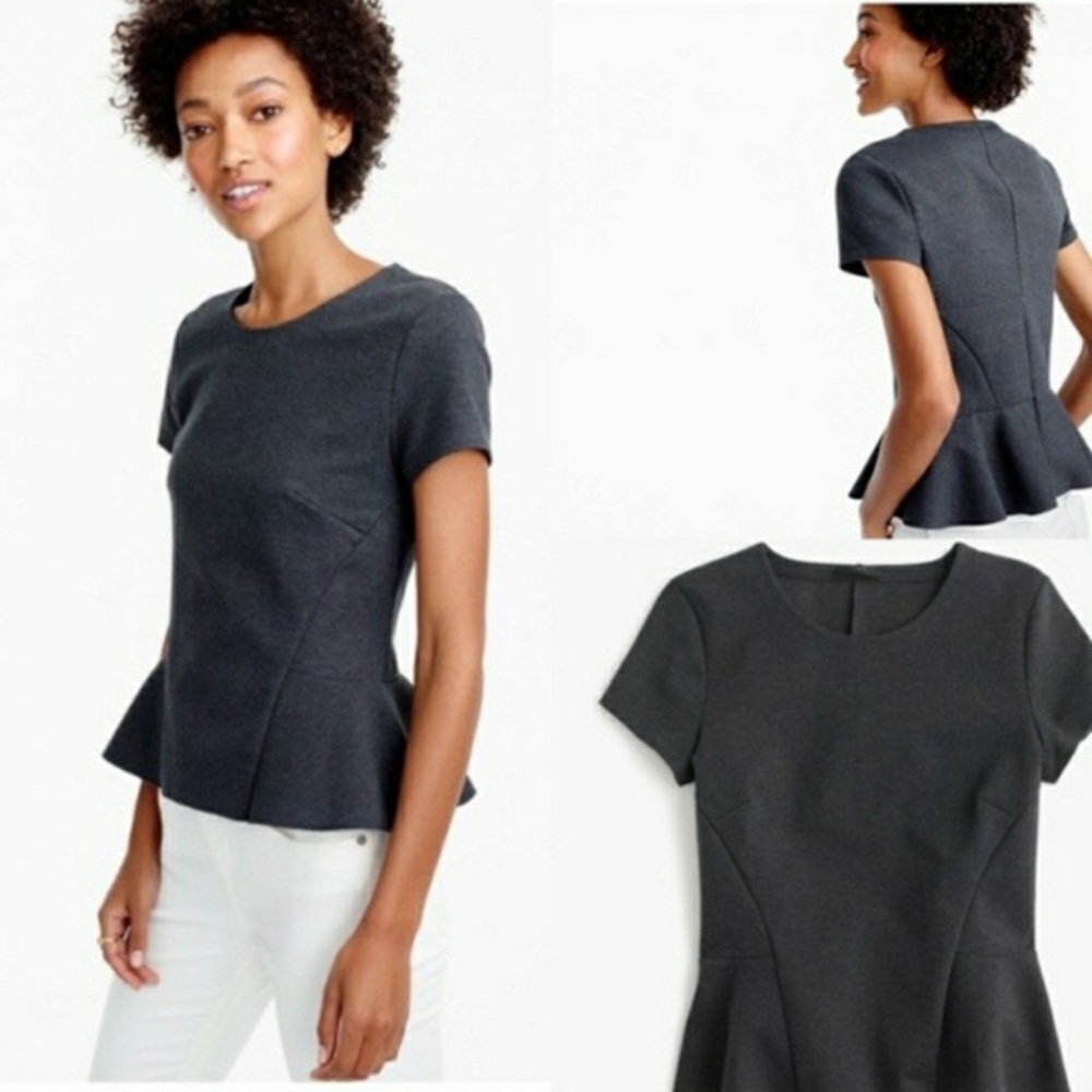 J. Crew Structured Charcoal Peplum Blouse Top